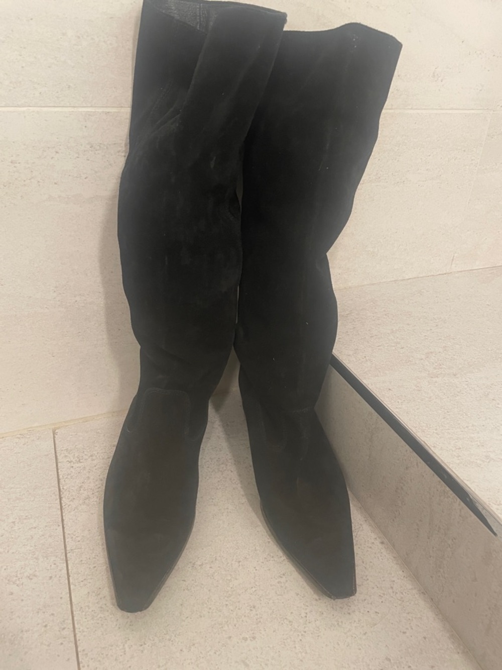 Women's Black Suede Knee-High Boots